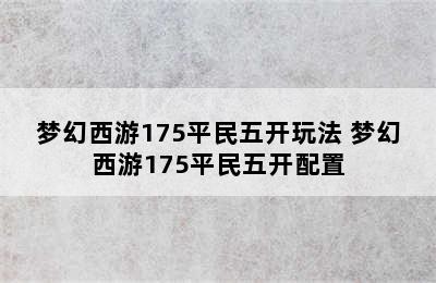 梦幻西游175平民五开玩法 梦幻西游175平民五开配置